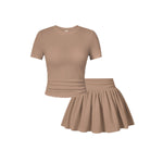 PATPAT Girls Skirt Sets Size 11-12 Years, Brown Crop Tops and Elastic Waisted Pleated Skorts 2 Piece Outfits, Girls Y2K Outfits, Kids Clothes Summer Clothes Clothing Sets