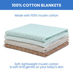 Delta Children 100% Cotton Muslin Baby Receiving Blankets for Girls and Boys – 47x47 Inches (Pack of 4), Neutral Boho