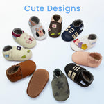 YIHAKIDS Baby Rubber Sole Shoes Boys Girls Infant Crawling Toddler Moccasins Leather Walking Anti-Slip Slippers Newborn Mini Kids Crib Boots(Beige Flower,18-24 M,Sole Length 5.9in)