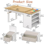 Art Kids Table and Chair Set with Storage - Child Table and Chair Set w/ Easel, Open Shelves, Paint Cups, Paper Roll, Toddler Play Table w/ Bench & 2 Chairs, Art Desk for Kids Draw, Craft (Natural)