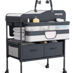 Saryocy Baby Changing Table with Storage, Versatile Folding Changing Table, Baby Changing Station, Removable Wheels, 4 Adjustable Height, Waterproof, Mobile Nursery for Infant and Newborn