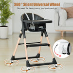 Baby High Chair, High Chairs for Babies and Toddlers, Convertible Folding High Chair with Wheels, Removable Tray 5 Point Harness Footrest Detachable PU Cushion, Portable Highchair for Baby Toddlers