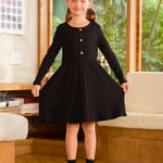 PATPAT Toddler Girl Long Sleeve Ribbed Knit Dress, Black, 6-9 Months, Holiday Outfit or Everyday Wear