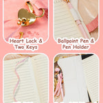 Hoci Poci Diary with Lock and Keys for Girls Gift Ideas, 360 Gold Edged Pages Journal for Women, B6 Refillable Notebook for Writing with Pen and Bookmark (Garden Pink)