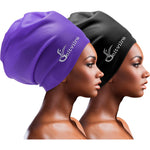 Extra Large Swim Cap for Braids and Dreadlocks Women Men Silicone Swimming Cap for Long Thick Curly Weaves Afro Hair Extensions (Black, Purple)