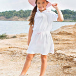 RuffleButts® Girls White w/Pink Seersucker Terry Hoodie Swimsuit Cover-Up - White, 4T