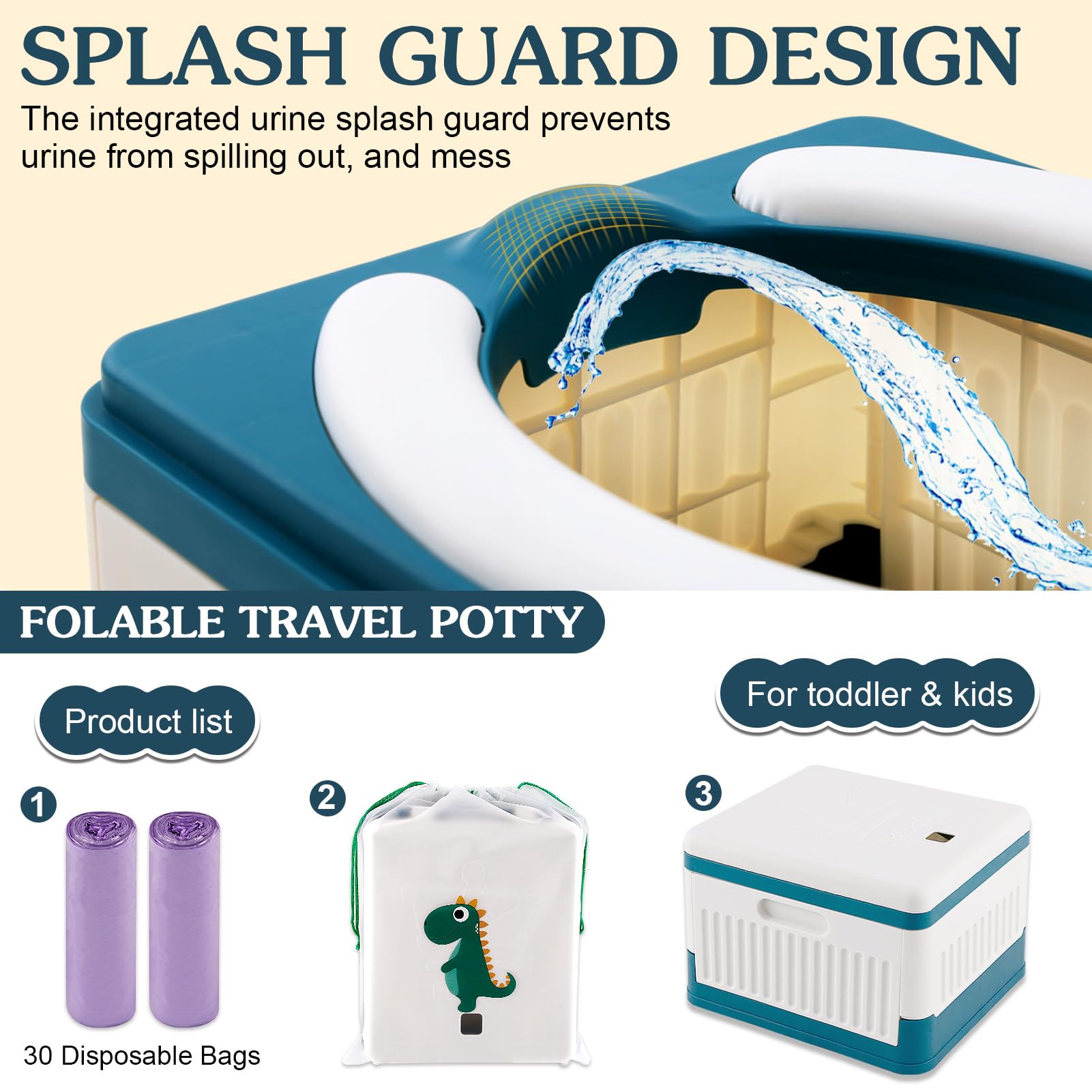 Fabulas Portable Potty for Toddler Travel, Foldable Travel Potty Training Toilet Seat for Kids Boys Girls, Emergency Mobile Toilet In Car for Camping Outdoor Indoor, with 30 Disposable Bags, Blue