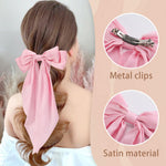3 PCS Hair Bows for Women, Big Bow Hair Clips for Girls, Silky Satin Hair Bows Clips Oversized Long Tail, Large Hair Barrettes Cute Aesthetic Hair Accessories, Metal Bow Hair Clips Light Blue