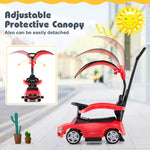Costzon Push Car for Toddlers, 3 in 1 Mercedes Benz Stroller Sliding Walking Car w/Canopy, Handle, Safety Bar, Horn Sound, Underneath Storage, Foot-to-Floor Ride On Toy for Boys & Girls (Red)