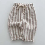 Boys' Cotton Linen Harem Bloomers Pants Elastic Waist Jogger Pants Kids Casual Striped Trousers Infant Long Sweatpants 3-6 Months 02 Khaki