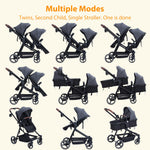 GarveeLife Double Stroller for Infants and Toddlers, Foldable Tandem Stroller, Reversible Pushchair Bassinet Pram with Large Storage Basket, Adjustable Backrest & Canopy, Dark Grey