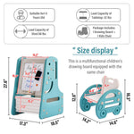 Tiita Kids Table and Chair Set, 3 in 1 Convertible Art Easel & Display Bookshelf w/Magnetic Painting Board, Bottom Storage Shelf, Children Activity Table Set for Drawing Reading, Blue