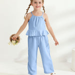 Toddler Clothes 2t 3t Girl Summer Clothes Kids Cute Blue Halter Crop Tops High Waist Pants Toddler Girl Summer Outfits Children Matching Clothing Set