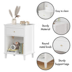 BAOMKONG Nightstand with Drawer for Kids, Adults, Wood Bed Side Table with Storage Shelf, Night Stand for Bedroom, 2-Tier Storage End Table for Living Room, White