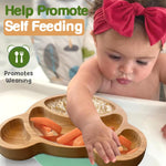 Bamboo Plates for Kids - Baby & Toddler Plates with Suction for Feeding & Weaning, Eco-Friendly Bear Design Promotes Self-Feeding, Ideal for Busy Moms & Dads, Sturdy & BPA-Free (Mint)