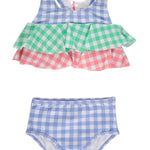 RuffleButts Girls UPF50+ Sun Protection Flounce Bikini Two Piece Swimsuit - Sweet Gingham Color Block, 3-6m