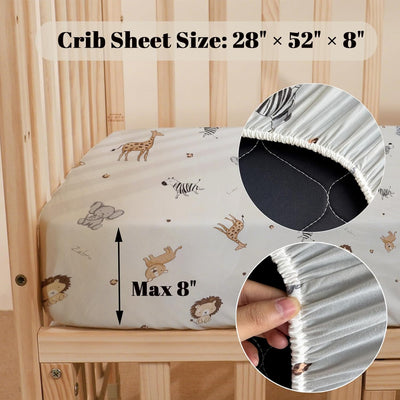 MorroMorn Baby Crib Sheets Fitted Crib Sheet for Boys Girls, for Standard Crib and Toddler Mattress, Super Soft Jersey Knit Microfiber, Cute Neutral, Baby Bed Sheet, 28x52x8in, (Animals)