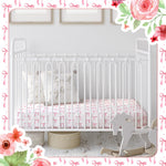 Peryiter 2 Pack Crib Sheets for Girls Boys Coquette Bed Sheet Set Fitted 52'' x 28" for Standard Crib Mattress Stretchable Soft Toddler Aesthetic Nursery Decor(Bow,Pink)