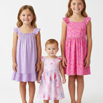 PATPAT Girls Summer Dress Set – Pink Ice Cream & Sprinkle Prints, Ruffle Sleeves & Lavender Smocked Strap Dress, Perfect for School, Play & Parties, 4–5T