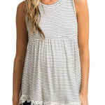 Xpenyo Womens Maternity Tank Top Sleeveless Lace Crochet Trim Peplum Cami Shirts White Pinstripe 2XL