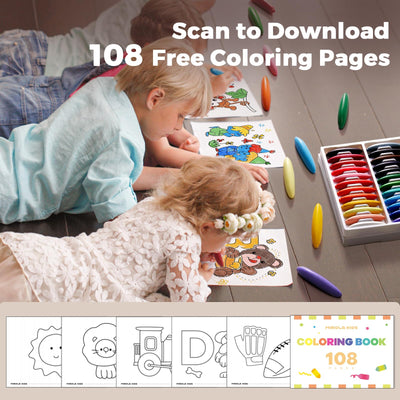 Beeswax Crayons For Toddlers 1-3,12 Colors Non-Toxic Crayons with 108 Free Coloring Books PDF Pages, Safe Coloring Gifts for Babies and Toddlers, Mess Free Crayons Art Supplies Easter gifts