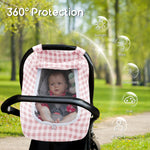 Muslin Car Seat Cover Baby, Breathable Infant Car Seat Cover with 2-Layers Window, Lightweight Car Seat Sun Shade Cover for Summer, Universal Carseat Canopy for Newborn Shower Gift (Pink)