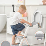 Forbena Toddler Potty Training Seat with Step Stool Ladder, Toilet Potty Seat for Baby Boys Girls Toddlers, Kids Chair Stairs with Handles and Soft Cushion (White and Grey)