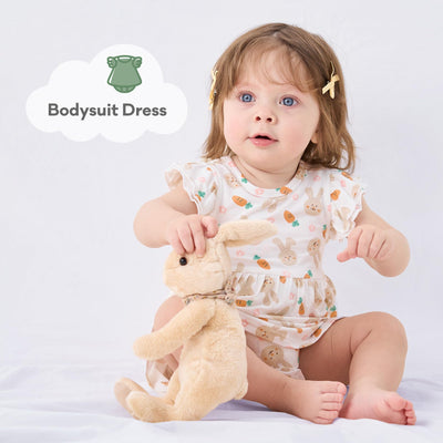 pureborn Baby Girls Viscose from Bamboo Bodysuit Dress Ruffle Sleeve Romper Twirl Skirt Playwear Dresses Rabbit 3-6M
