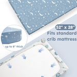 Nyessmee Baby Crib Sheets for Boys and Girls, Fitted Crib Sheets 52" x 28", Soft Breathable Microfiber Sheets for Standard Crib and Toddler Mattress, 2-Pack Blue Rocket