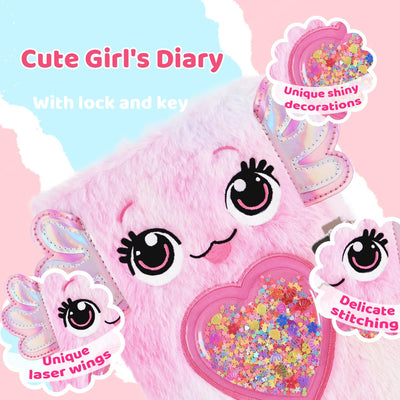 PrinBarBee Axolotl Diary for Girls with lock and keys, Kids Journal School Travel Notebook Gift Set for Writing and Drawing,Multicolored Pen, Stickers, Birthday Gift for Girls ages 6-8