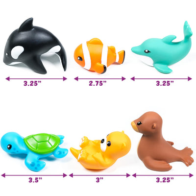 Tub Works® Marine™ Mold Free Bath Toys, 6 Pack | Sealed, No Hole Bath Toys Design Keeps Moisture Out | Soft, Squeezable & Float on Water | Easy-Grip Baby & Toddler Bath Toys | Great Baby Pool Toys