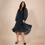 Motherhood Maternity Women’s Long Sleeve Wrap Flounce Midi Pregnancy Dress, Mixed Dot, Small