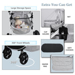 Kinder King 2 in 1 Convertible Baby Stroller, Folding High Landscape Infant Carriage, Newborn Reversible Bassinet Pram, Adjustable Canopy, Diaper Bag, Anti-Shock Toddler Pushchair Stroller, Light Grey