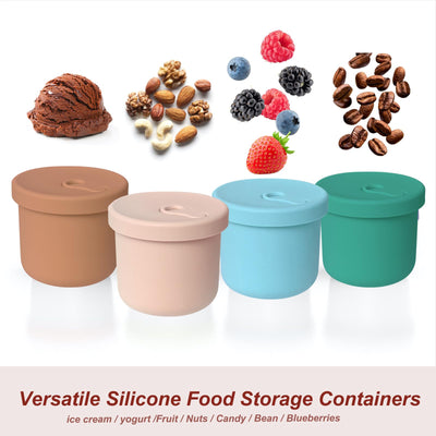 8.5 OZ Silicone Food Storage Containers, Baby Food Storage Jars with Airtght Lids and Snack Cup Lid, Freezer, Microwave and Dishwasher Safe, Reusable Snack Containers for Kids, Infant, Toddler, 4 Pcs