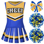 Spooktacular Creations Girl Blue Cheerleader Costume, Halloween Cute Cheer Uniform Outfit with Accessories for Halloween High School Cheerleader Dress Up Costume-S