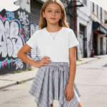 PATPAT Girls 2 Piece Skirt Sets Size 11-12 Years, White Shirts + Blue Plaid Skirts Clothing Sets Summer Outfits, Preppy Clothes for Girls Western Outfits Streetwear