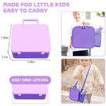 Kids Bento Lunch Box with 8oz Soup Thermo, Water Bottle, Kids Leakproof Lunch Food Containers with 4 Compartment, Insulated Hot Food Jar with Lunch Bag for School, Trvael (Purple)