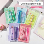 MOZXIRZ 8 Pcs Cute Purple Stationery Set for Girls Boys Women Back to School Supplies Office Supplies Kawaii Candy Colors Stationery Gift Including Pen Pencil Highlighter Eraser (Purple)