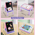 Elovien Easel for Kids, 4 in 1 Double Sided Toddler Art Easel with Chalkboard & Magnetic Whiteboard, Foldable Kid Tabletop Easel with Drawing & Writing Accessories - Educational Gift for Girl (Purple)