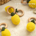 Wooden Baby Rattle Toys Stuffed Crochet Rattle with Teether Ring for Newborn Babies Fruit Wooden Teether Toy Infant Toddler Handcrafted Crochet Rattles Cute Shower Gifts for Boy and Girls