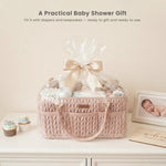 Konssy Braided Quilted Diaper Caddy Organizer, Boho Nursery Storage Basket with PU Leather Handles, Water-Repellent Portable Diaper Basket for Changing Table, Newborn Essentials (Taupe)