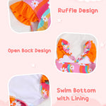 Kucnuzki Baby Girl Bathing Suit One Piece Swimsuit Orange Flower Bikini Set Baby 4T 5T Swimsuit Girls Toddler Ruffled Sleeveless Bathing Suits for Kids