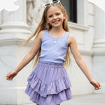 PATPAT Girls Skirt Sets Size 7-8, Purple Crop Tank Tops + Pleated Skirts with Built in Shorts 2 Piece Outfits, Tween Girls Trendy Clothes Y2K Outfits Streetwear
