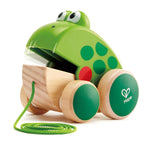 Hape Frog Pull-Along | Wooden Frog Fly Eating Pull Toddler Toy, Bright Colors