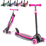 3 Wheel Scooters for Kids 2-5 5-7 Years, 3 Adjustable Heights Foldable Metal Toddler Scooter for Boys Girls Up to 120 lbs, Lean-to-Steer, Dual Rear Brake Widen Anti-Slip Deck (NEW Pink)