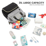 LOVEVOOK Diaper Bag Backpack, Baby Bag with Changing Station, Large Diaper Backpack for Mom Dads, Waterproof Leather Mommy Bag for Boy and Girl, Travel Essential Baby Shower, Black-Grey