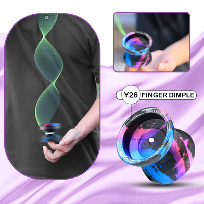 FETESNICE Y26 Professional Butterfly Yo-Yo - Dual Mode Responsive/Unresponsive Finger Spin Yoyo for Kids, Adults & Competition Players | Pro Yo-Yo with 10 Strings + Case & Gloves（Black Blue Pink）