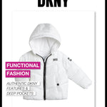 DKNY Infant Toddler Baby Girls' Winter Jacket - Fleece Lined Quilted Bubble Puffer Parka Coat for Girls (Sizes:12M-4T), Size 12 Months, White