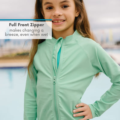 SwimZip UPF 50+ Long Sleeve Rash Guard for Boys and Girls - Baby, Toddler, Kids Light Jade