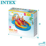 Intex 57453EP 9.75 Foot x 6.3 Foot x 53 Inch Multicolor Rainbow Slide Kids Inflatable Pool with Water Slide and Ring Toss for Children Ages 2 and Up